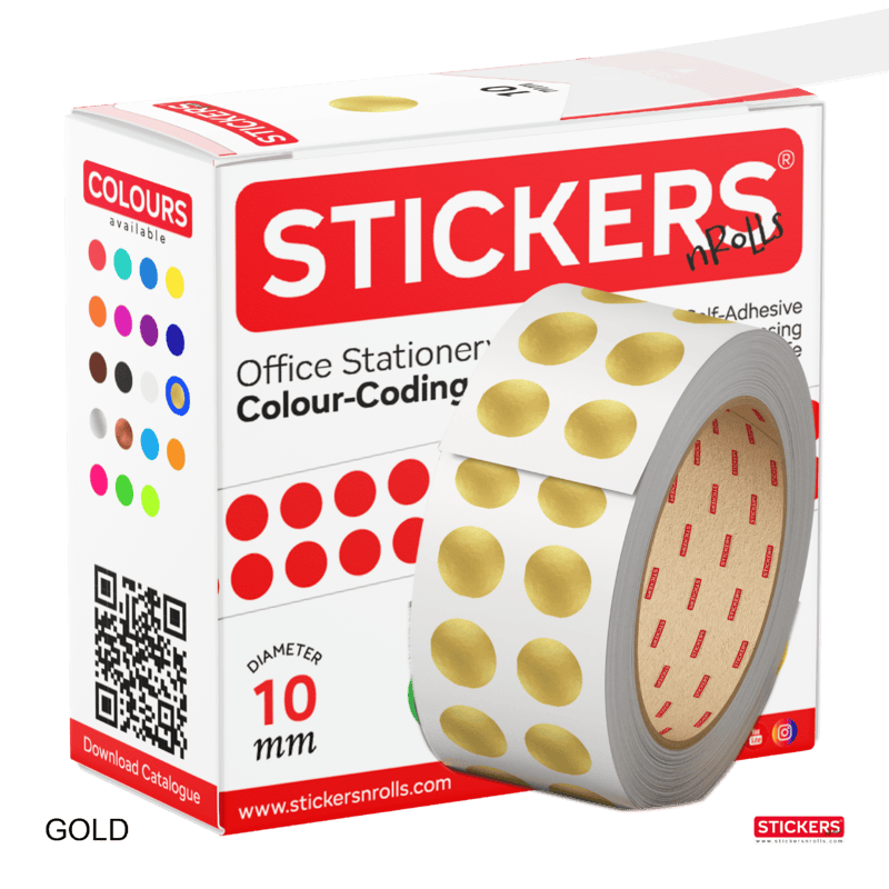 10mm - Round - Metallic - Colour Coding Stickers - Permanent Adhesive