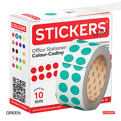 10mm - Round - Solid Colours - Colour Coding Stickers - Permanent Adhesive