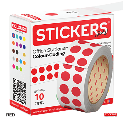 10mm - Round - Solid Colours - Colour Coding Stickers - Permanent Adhesive