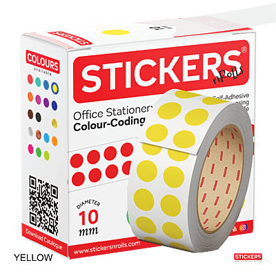 10mm - Round - Solid Colours - Colour Coding Stickers - Permanent Adhesive