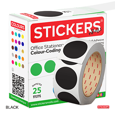 25mm - Round - Solid Colours - Colour Coding Stickers - Permanent Adhesive