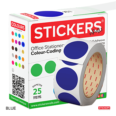 25mm - Round - Solid Colours - Colour Coding Stickers - Permanent Adhesive
