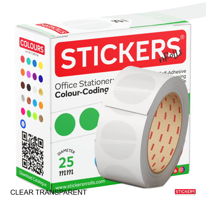 25mm - Round - Clear Transparent - Multipurpose Stickers - Permanent Adhesive