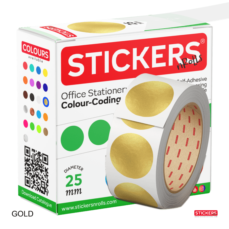 25mm - Round - Metallic Colours - Colour Coding Stickers - Permanent Adhesive