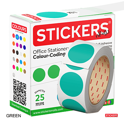 25mm - Round - Solid Colours - Colour Coding Stickers - Permanent Adhesive