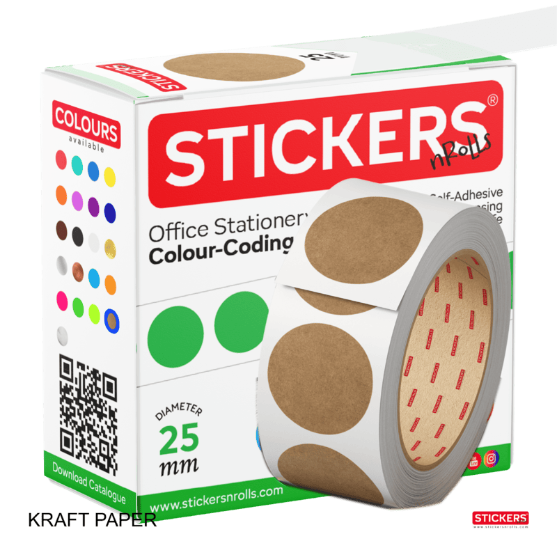 25mm - Round - Kraft Paper - Multipurpose Stickers - Permanent Adhesive