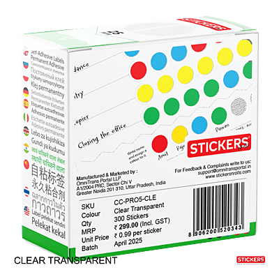 25mm - Round - Clear Transparent - Multipurpose Stickers - Permanent Adhesive