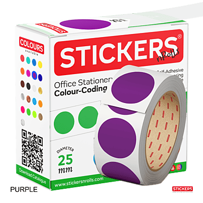 25mm - Round - Solid Colours - Colour Coding Stickers - Permanent Adhesive