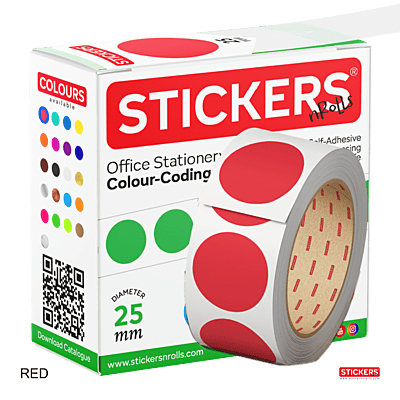 25mm - Round - Solid Colours - Colour Coding Stickers - Permanent Adhesive