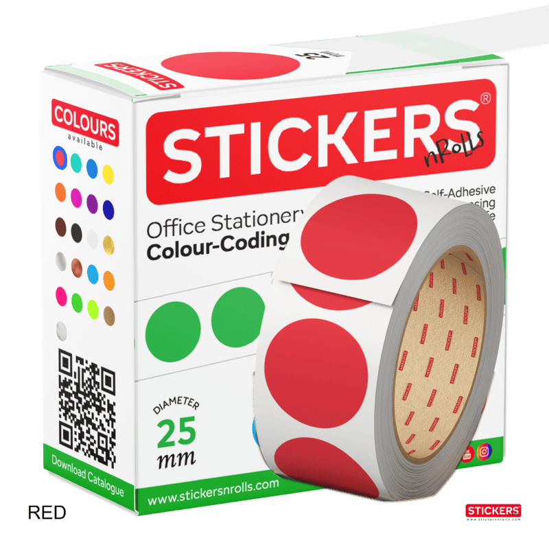 25mm - Round - Solid Colours - Colour Coding Stickers - Permanent Adhesive