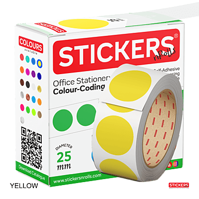 25mm - Round - Solid Colours - Colour Coding Stickers - Permanent Adhesive