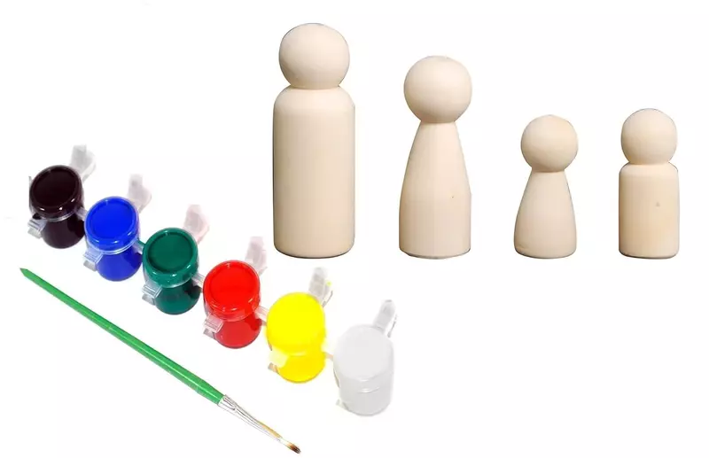 Channapatna Unfinished Wood Peg Doll Family Set