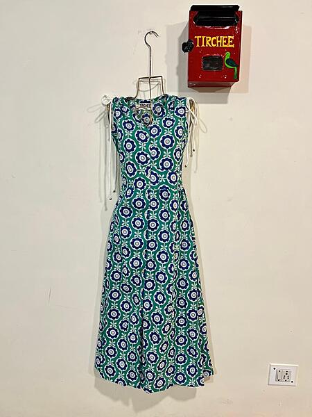 Leher's Sleeve-Less Fit & Flare Dress - Teal & Blue Flowers