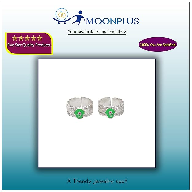 Silver Toe Ring, Metti with Green Enamel