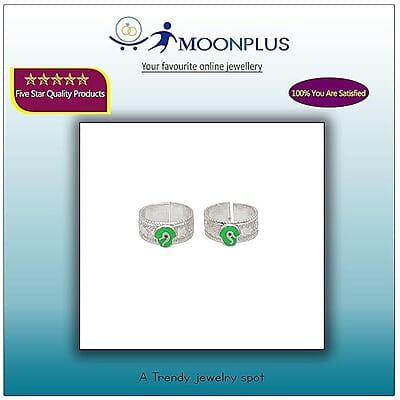 Silver Toe Ring, Metti with Green Enamel Silver Toe Ring, Metti with Green Enamel