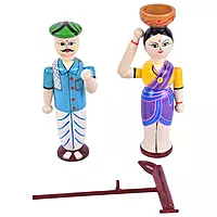 Wooden Farmer Couple Dolls