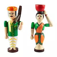 Wooden Farmer Couple Dolls