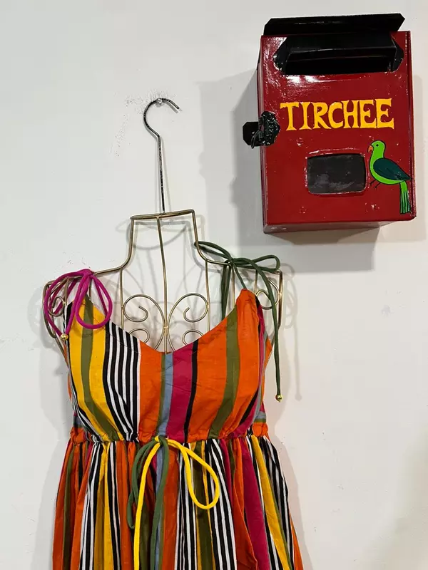 Meghana's Strap & Tie Dress - Colourful Stripes