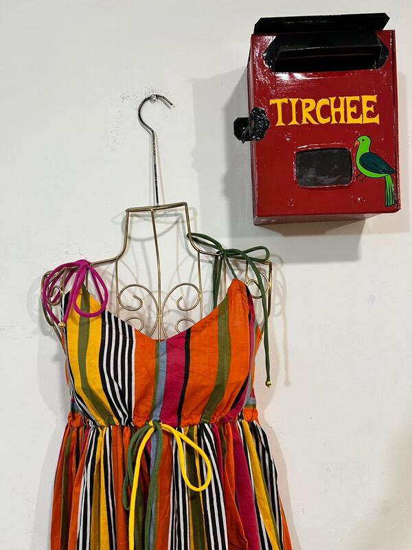 Meghana's Strap & Tie Dress - Colourful Stripes