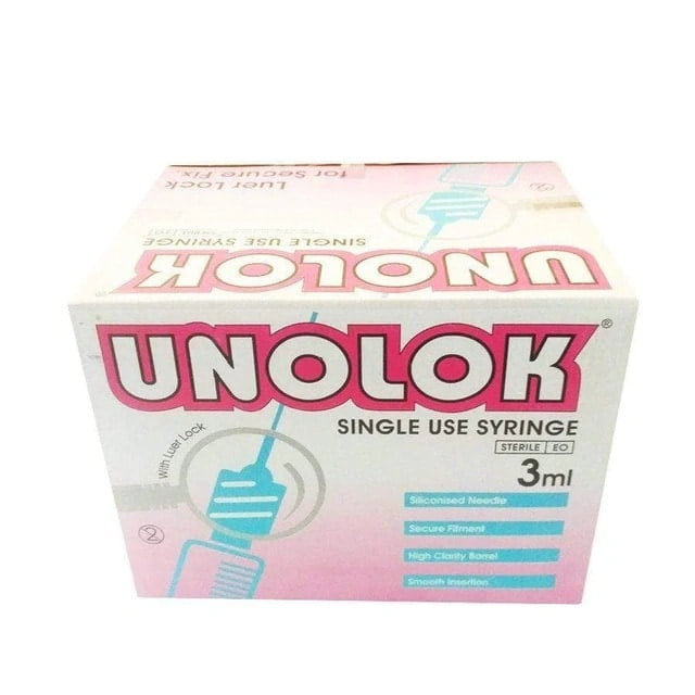 HMD Unolok Syringe 3ml 27G x 1.5 Inch Needle | Sterile Luer Lock Disposable Syringe | Box of 100
