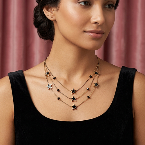 Celestial Star Multi-Layered Necklace | Black & Gold Chic Jewelry