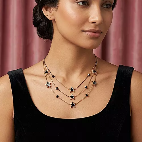 Celestial Star Multi-Layered Necklace | Black & Gold Chic Jewelry