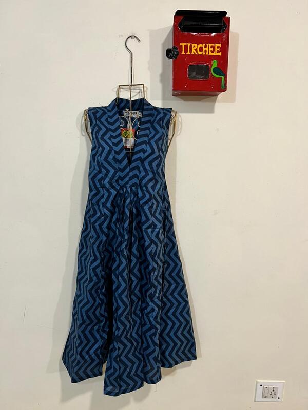 Charita's Everyday Sleeve Less Flare Dress - Blue ZigZag