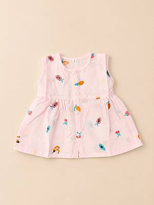 Alai Cotton Embroidered Baby Frock - Pink