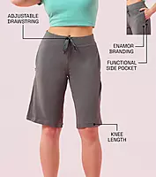 Enamor Mid Rise Knee length Drawstring Closure City Shorts For Women - Slim Fit, Soft and Breathable Cotton - E044