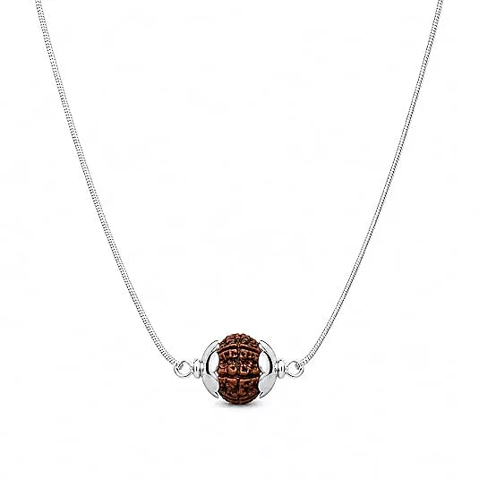 92.5 Sterling Silver Rudraksha Pendant with Snake Chain | Spiritual Necklace for Men & Women