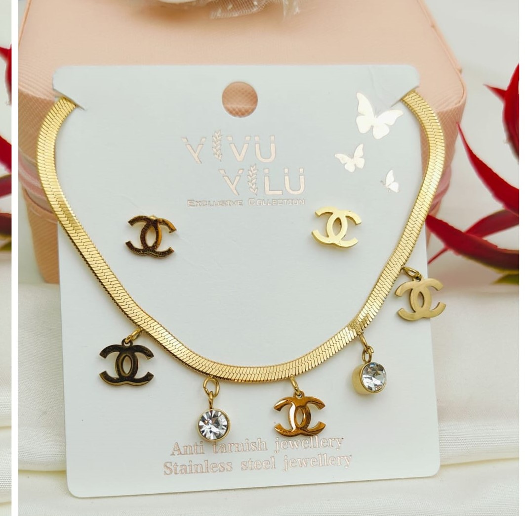 Design collection of Anti Tarnish chain and ear ring combo Design collection of Anti Tarnish chain and ear ring combo