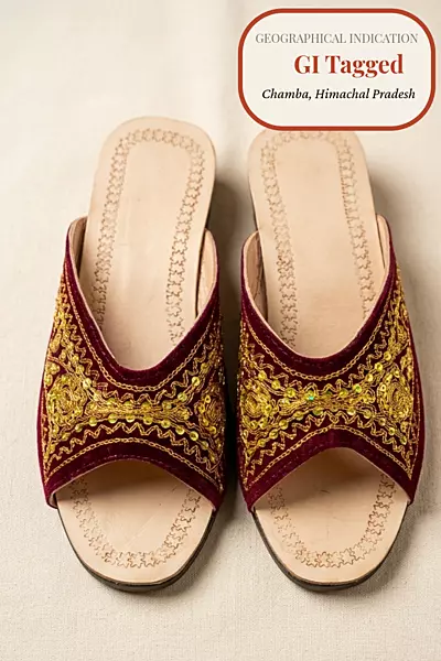 Chamba Origin- GI Tagged Women's Chappal with Tilla & Sitara Work