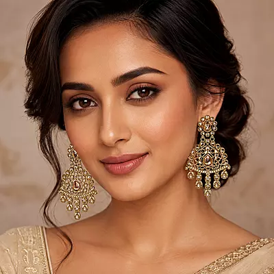 Aaralyn Champagne Stone Pearl Chandelier Earrings