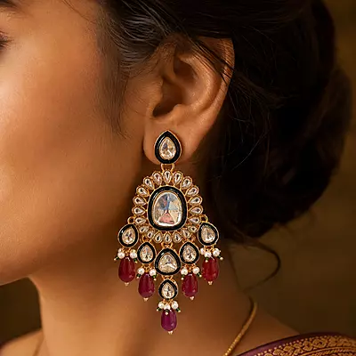 Kundan Aarya Mirror Ruby Drop Earrings