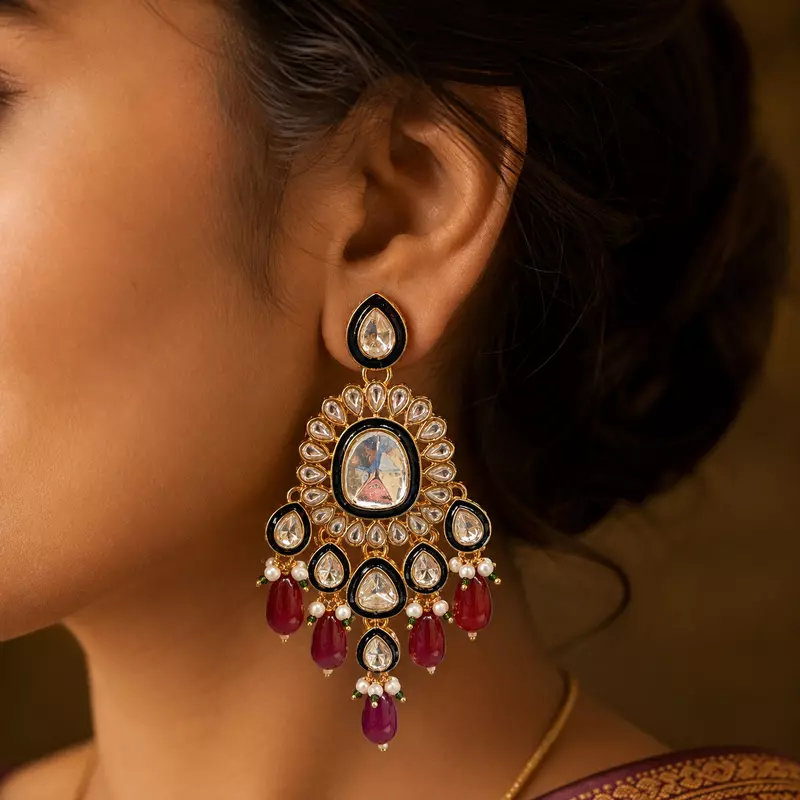 Kundan Aarya Mirror Ruby Drop Earrings