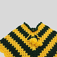 (6-12 Months) Baby Handknitted Woolen Poncho, Green and Yellow Striped