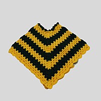 (6-12 Months) Baby Handknitted Woolen Poncho, Green and Yellow Striped