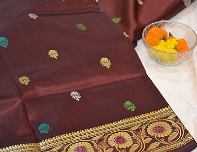 Chocolate pure Katan silk Semi revival Baluchari