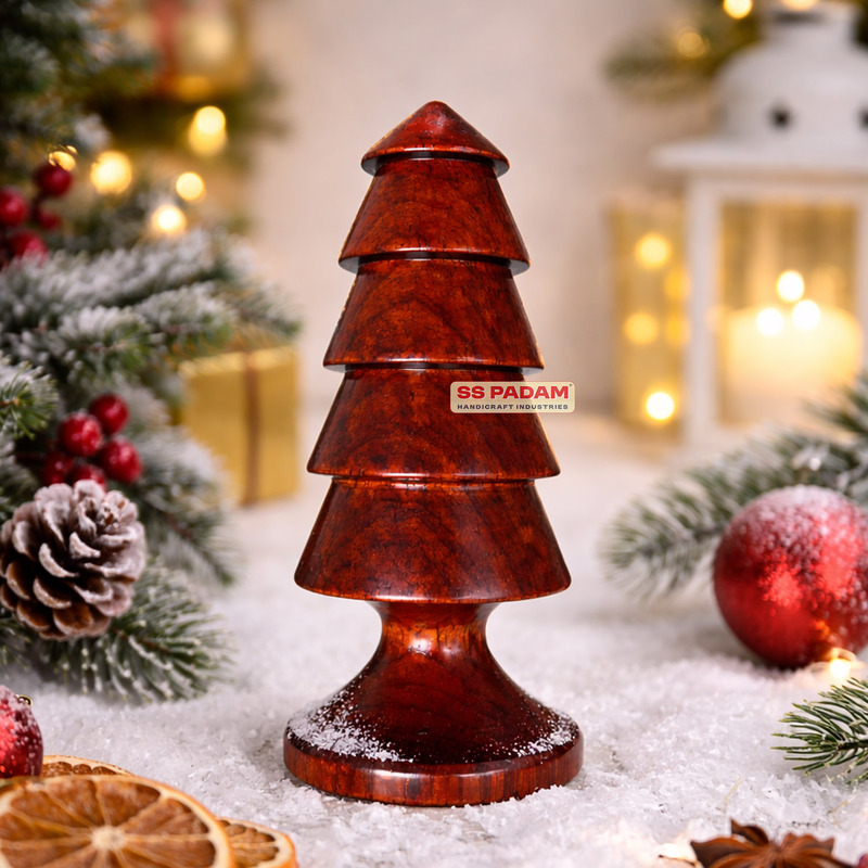 Red Padauk Wooden Christmas Tree Showpiece Home Decor