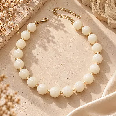 Elowen Ivory Round Beaded Statement Necklace