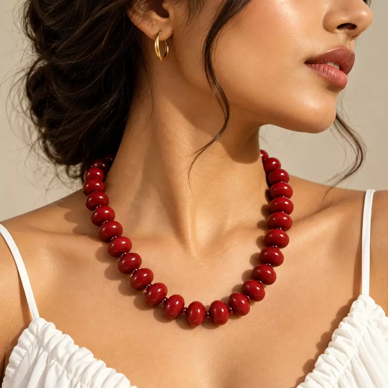 Rouvelle Ruby Red Beaded Statement Necklace