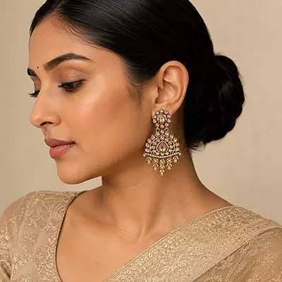 Aaralyn Champagne Stone Pearl Chandelier Earrings