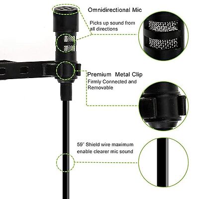 Clip-On Lapel Collar Mic – Dynamic 3.5mm Microphone for Clear Voice Recording – Ideal for YouTube, Interviews and Vlogging –Universal Compatibility with Smartphones, PCs, & Laptops