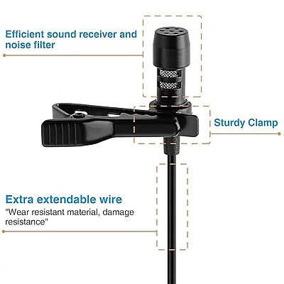 Clip-On Lapel Collar Mic – Dynamic 3.5mm Microphone for Clear Voice Recording – Ideal for YouTube, Interviews and Vlogging –Universal Compatibility with Smartphones, PCs, & Laptops