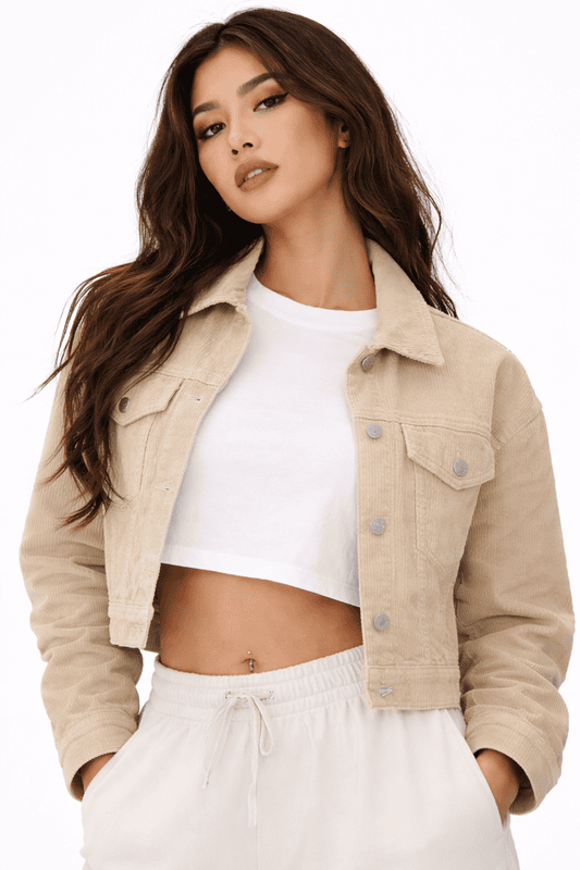 Beige Corduroy Cropped Jacket