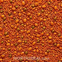 Macro close-up of Kerala chilly mixture showing crispy sev, peanuts, lentils and peas | Worth2Deal