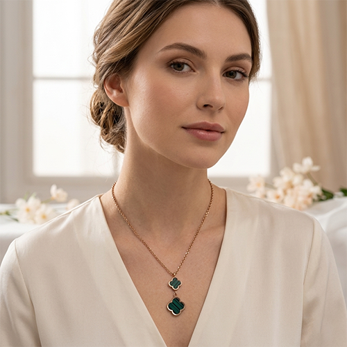 Elegant Rose Gold & Green Clover Necklace