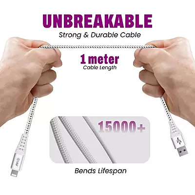 CABLE EVM LIGHTNING BRAIDED WHITE 12W (CM-013)