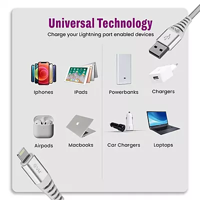 CABLE EVM LIGHTNING BRAIDED WHITE 12W (CM-013)