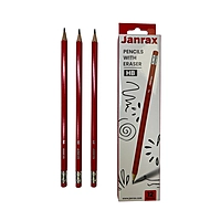 Pack of 12 Janrax HB Pencils with Erasers